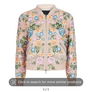 Needle & Thread pink embroidered bomber jacket US size 2